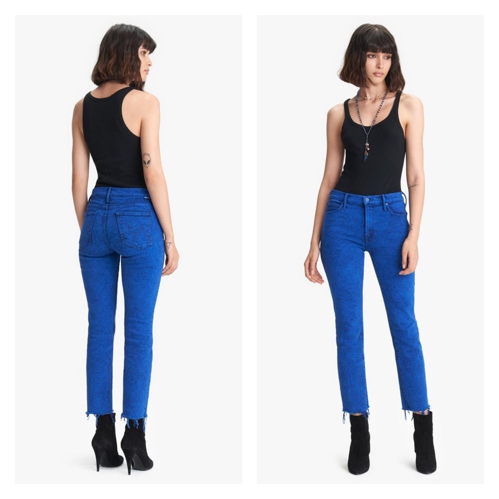 MOTHER The Rascal Ankle Fray Jeans Love on the Rocks Deep Ultramarine Blue 25